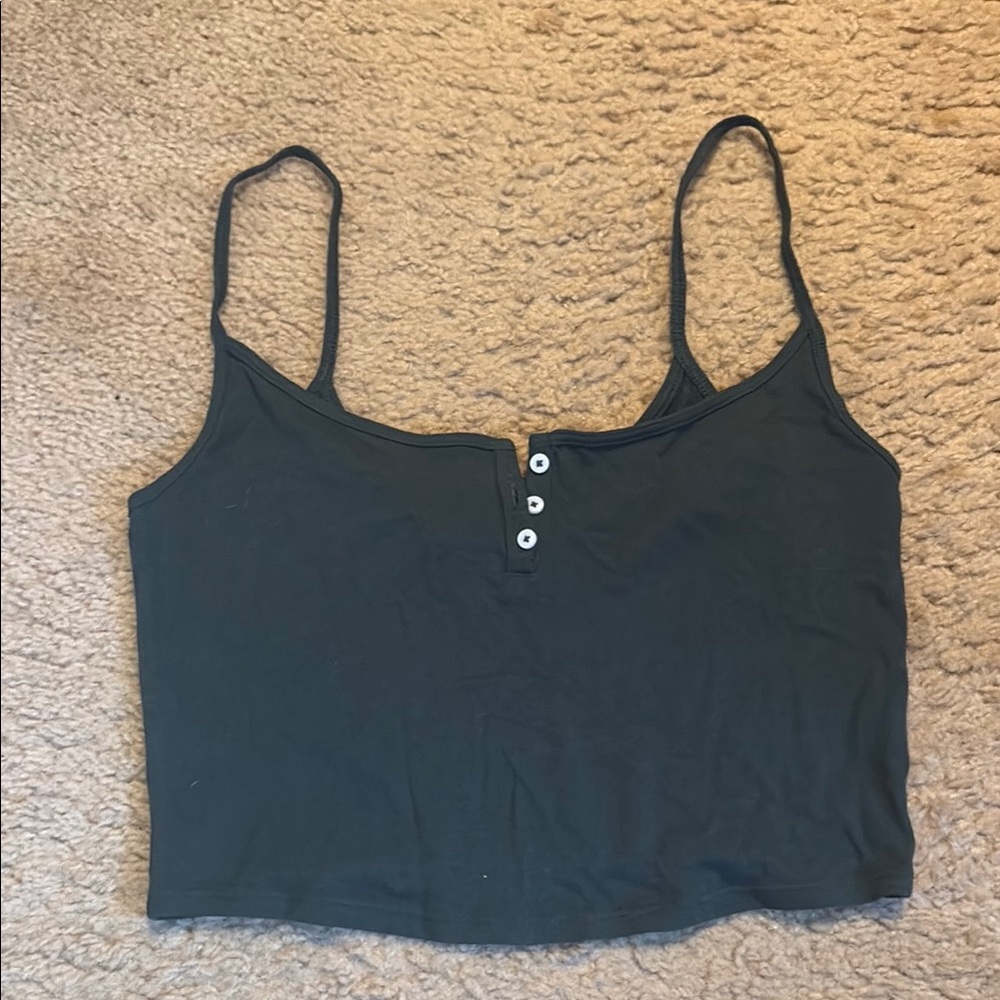 Aerie Dark Green Button Tank Top